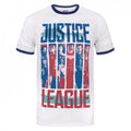 Front - Justice League Herren Charakter Strips Ringer T-Shirt