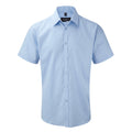Hellblau - Front - Russell Herren Hemd mit dezentem Fischgrätenmuster, kurzärmlig