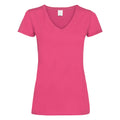 Dunkles Pink - Front - Damen Value Fitted V-Ausschnitt Kurzarm T-Shirt