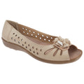 Beige - Front - Boulevard Damen Ballerinas - Schuhe mit Zehenöffnung, Lochmuster und Blumen-Applikation