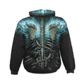 Schwarz-Blau - Back - Spiral Direct - "Flaming Spine" Kapuzenpullover für Herren-Damen Unisex