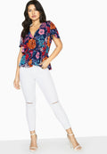 Blau - Back - Girls On Film Damen Bluse Jackson, in Wickel-Optik