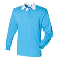 Meeresblau-Weiß - Front - Front Row Langarm Klassik Rugby Polo Shirt