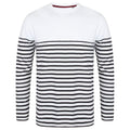 Weiß-Marineblau - Front - Front Row Herren T-Shirt, gestreift, langärmlig