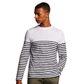 Weiß-Marineblau - Lifestyle - Front Row Herren T-Shirt, gestreift, langärmlig