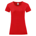 Rot - Front - Fruit Of The Loom Damen T-Shirt Iconic, kurzärmlig