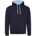 Neues französisches Marineblau-Himmelblau - Front - Awdis - "Varsity" Kapuzenpullover für Damen