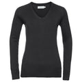 Schwarz - Front - Russell Collection - Sweatshirt V-Ausschnitt für Damen