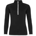 Pechschwarz-Arktisch Weiß - Front - AWDis Cool - Sweat-Top mit halbem Reißverschluss für Damen