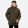 Khaki dunkel - Back - Regatta Herren Parka Salinger II mit Kunstfell-Besatz, isoliert