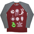 Bordeauxrot-Grau - Front - The Nightmare Before Christmas - T-Shirt Raglanärmel für Herren-Damen Unisex Langärmlig