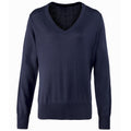 Marineblau - Front - Premier Damen Strickpullover mit V-Ausschnitt