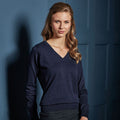 Marineblau - Side - Premier Damen Strickpullover mit V-Ausschnitt