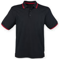 Schwarz-Rot - Front - Henbury Herren Coolplus Polo-Hemd, Kurzarm