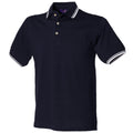 Marineblau-Weißer Abschluss - Front - Henbury Herren Polo-Shirt, mit Streifen am Kragen und den Ärmeln