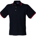 Marineblau-Roter Abschluss - Front - Henbury Herren Polo-Shirt, mit Streifen am Kragen und den Ärmeln