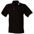 Schwarz-Weißer Abschluss - Front - Henbury Herren Polo-Shirt, mit Streifen am Kragen und den Ärmeln