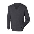 Grau meliert - Front - Henbury Herren Feinstrick-Pullover - Sweatshirt mit V-Ausschnitt