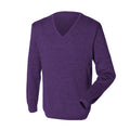 Violett - Front - Henbury Herren Feinstrick-Pullover - Sweatshirt mit V-Ausschnitt