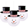 Weiß-Schwarz - Front - Schneemann - Laterne, Papier, weihnachtliches Design 3er-Pack